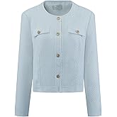 Hobemty Women's Cropped Blazer Collarless Button Front Tweed Jacket