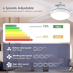 Asyko 42" Ceiling Fans with Lights, White Modern