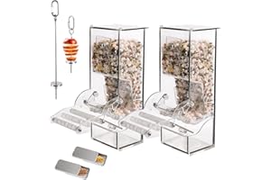 TOHONGADON No Mess Bird Feeder Set Automatic Parrot Feeder 6PCS Automatic Bird Cage Feeders Transparent Parakeet Seed Container Food Feeder for Cage with Veggies Skewer Bird Training Feeder