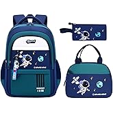 MITOWERMI 3pcs Boys Backpack with Lunch Box School Bags for Boys Lightweight Astronaut Kids Backpack Bookbags Sets for Elementary School Students, Green
