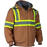 Sicalobo Men's High Visibility Fleece Lined Safety Sweatshirt,High Vis Reflective Water Resistant Thermal Canvas Work Jacket
