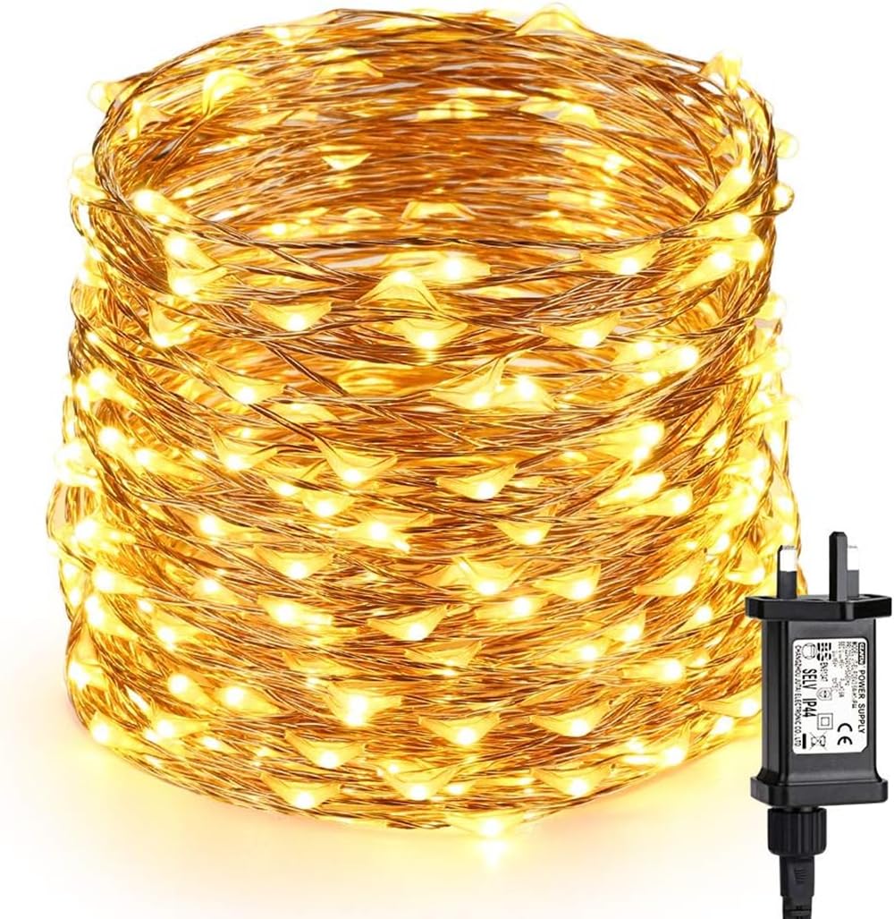 BrizLabs String Lights Mains Powered, 200 LED Copper Wire Lights 65.6ft String Lights Waterproof Firefly Lights Indoor Outdoor for Wedding Party Bedroom Garden Patio Christmas Decoration, Warm White