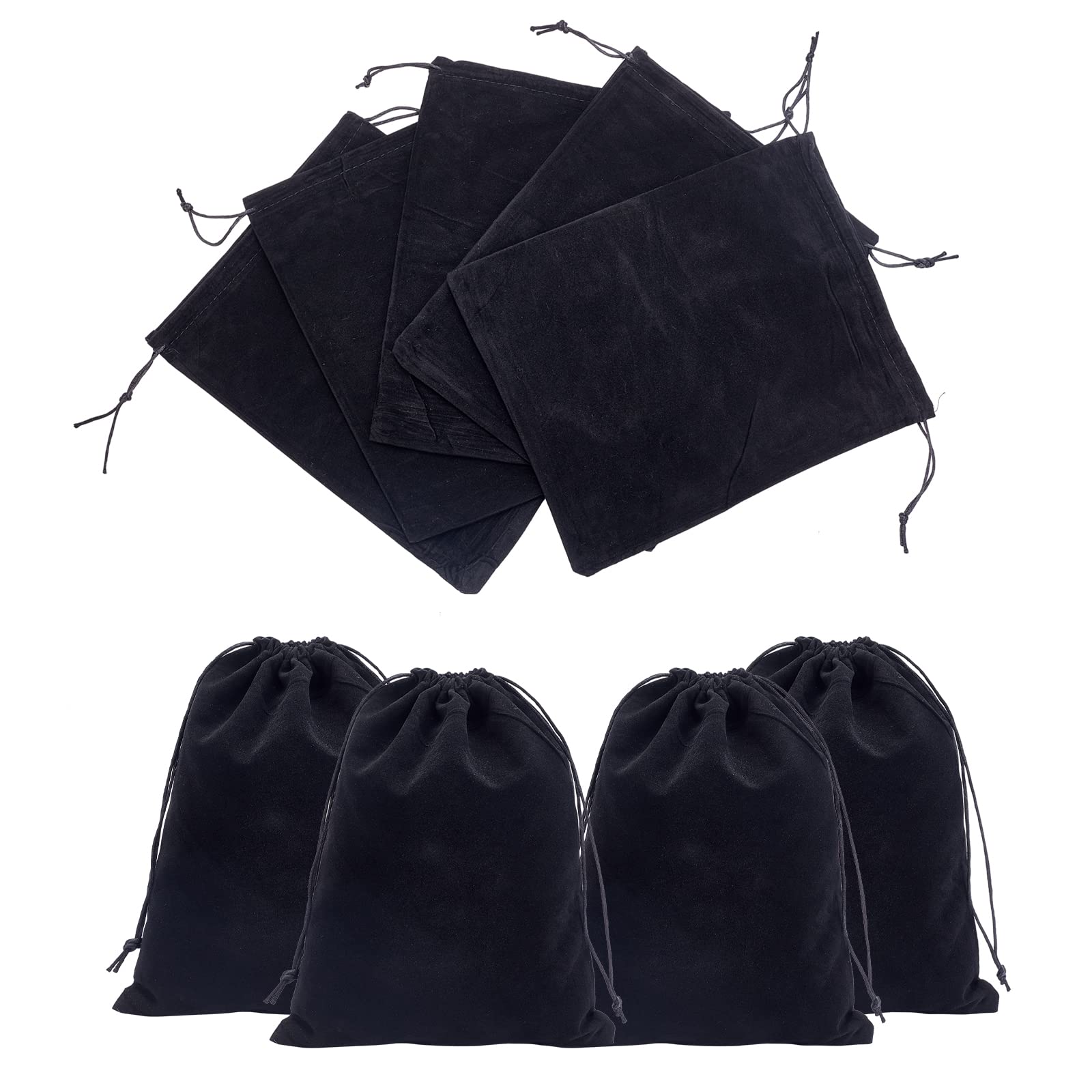 NBEADS 8 Pcs Large Black Velvet Pouch Bags, 24.7x20cm Large Drawstring Jewelry Pouches Big Rectangle Gift Bags for Wedding Candy Party Favors