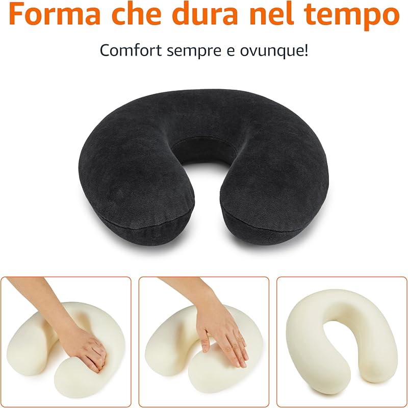 Cuscino per il collo, in memory foam, 1 unità, Semicircolare, Nero