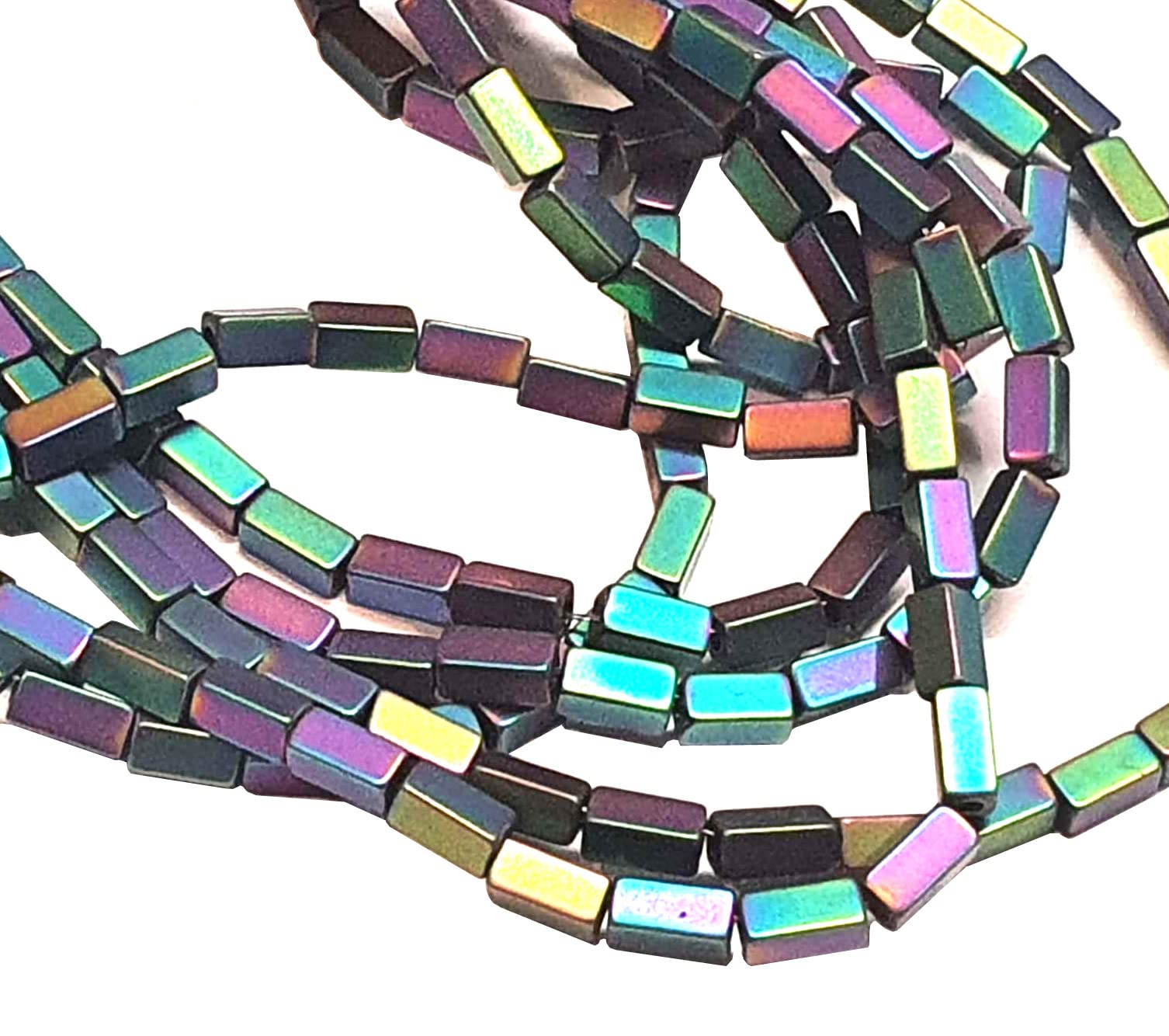 Perlin 90 Multicolor Rectangular Hematite Craft Beads (4.5mm x 2mm x 2mm) - Rainbow, 1 String, 38cm
