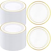 Sieral 200 Pieces Disposable Plates Plastic Party Plates with Rim Hard Plastic Appetizer Salad Dessert 7.5 Inch Elegant Heavy Duty Tableware for Dinner Wedding Party Supplies(Gold Rim)