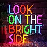 Folkive Look On The Bright Side Neon Sign for Wall Decor Dimmable Letters Led Sign for Bedroom Colorful Neon Light for Home Bar Business Party Shop Classroom Backdrop Wall Art Decoration