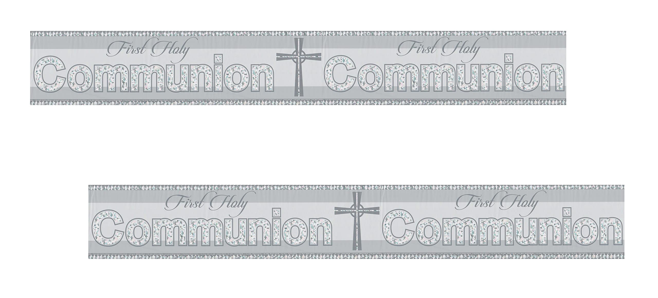 Party Angels 2 PACKS of Communion Unisex Silver Boy Girl Banner / First Holy Communion Male Female Party Banner Decorations