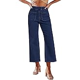 luvamia Wide Leg Jeans for Women Pull On Trendy High Waisted Cropped Jeans Denim Pants Stretchy Baggy with Patch Pockets