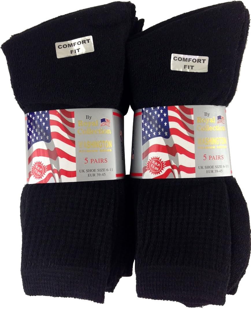 10 Pairs Cotton Rich Mens Terry Towelling Black Sports Socks (GTM102B