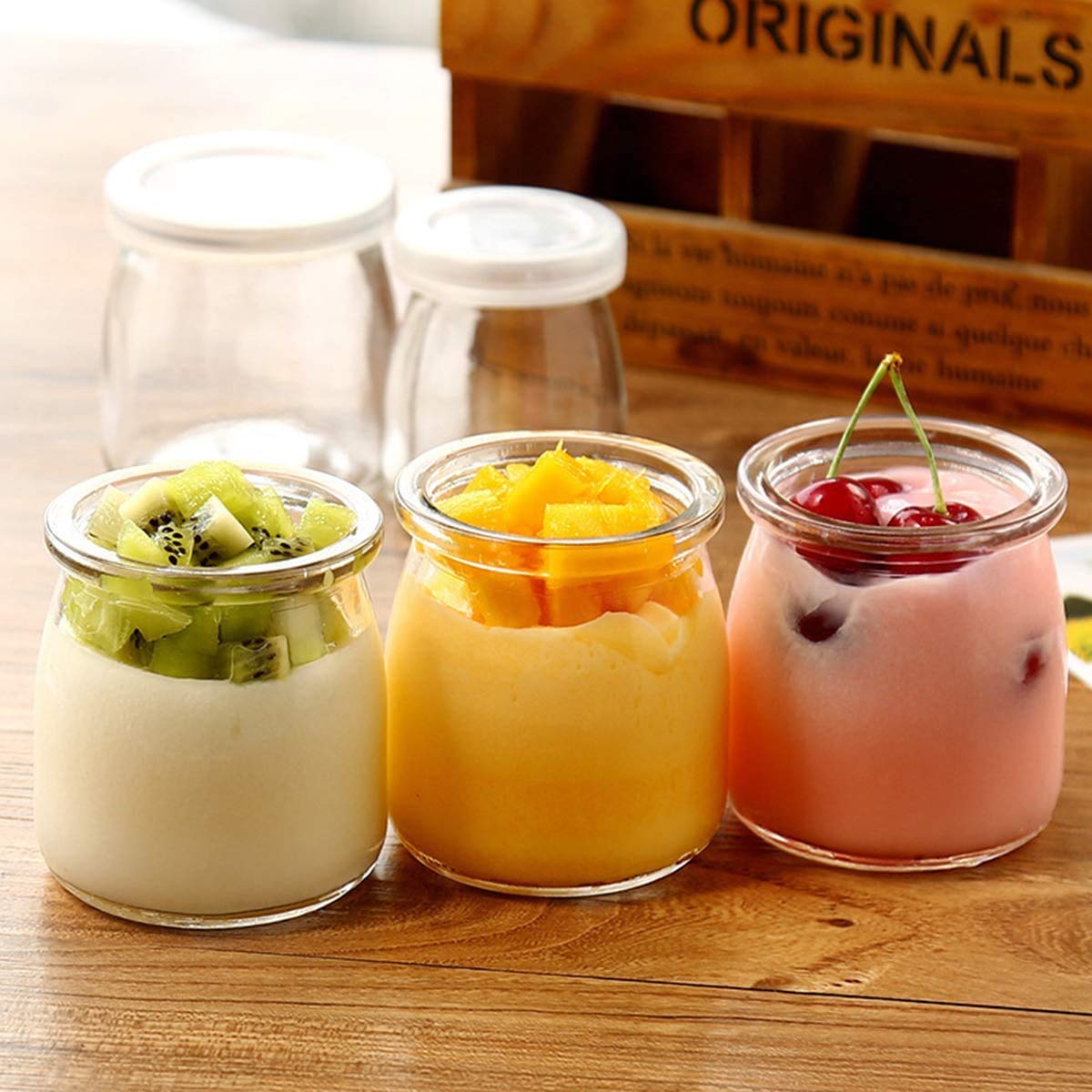Zecva Clear Yogurt Pudding Jars with PE Lids Glass Pudding Jars Yogurt