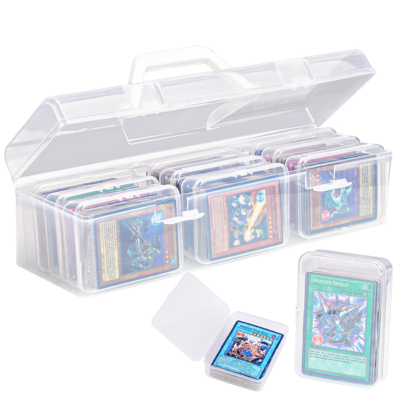 NiHome Transparent Trading Card Storage Case with Small Boxes for MTG, Sports, Playing Cards, Durable PP Plastic, Water & Dust Resistant, Easy-Carry Handle for Collectors & Gamers (1 Case, 9 Boxes)