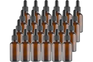 Kingrol 24 Pack Amber Glass Bottles with Glass Eye Dropper, 1 oz Dropper Bottles for Essential Oils, Perfumes, Aromatherapy