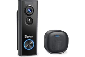 Aubor Video Doorbell Camera Wireless with Chime, HD Live View, Night Vision, AI Motion Detection, 2-Way Audio, Voice Changer, 2.4G WiFi(No 5G), Battery Powered, Works with Alexa, No Subscription,Black