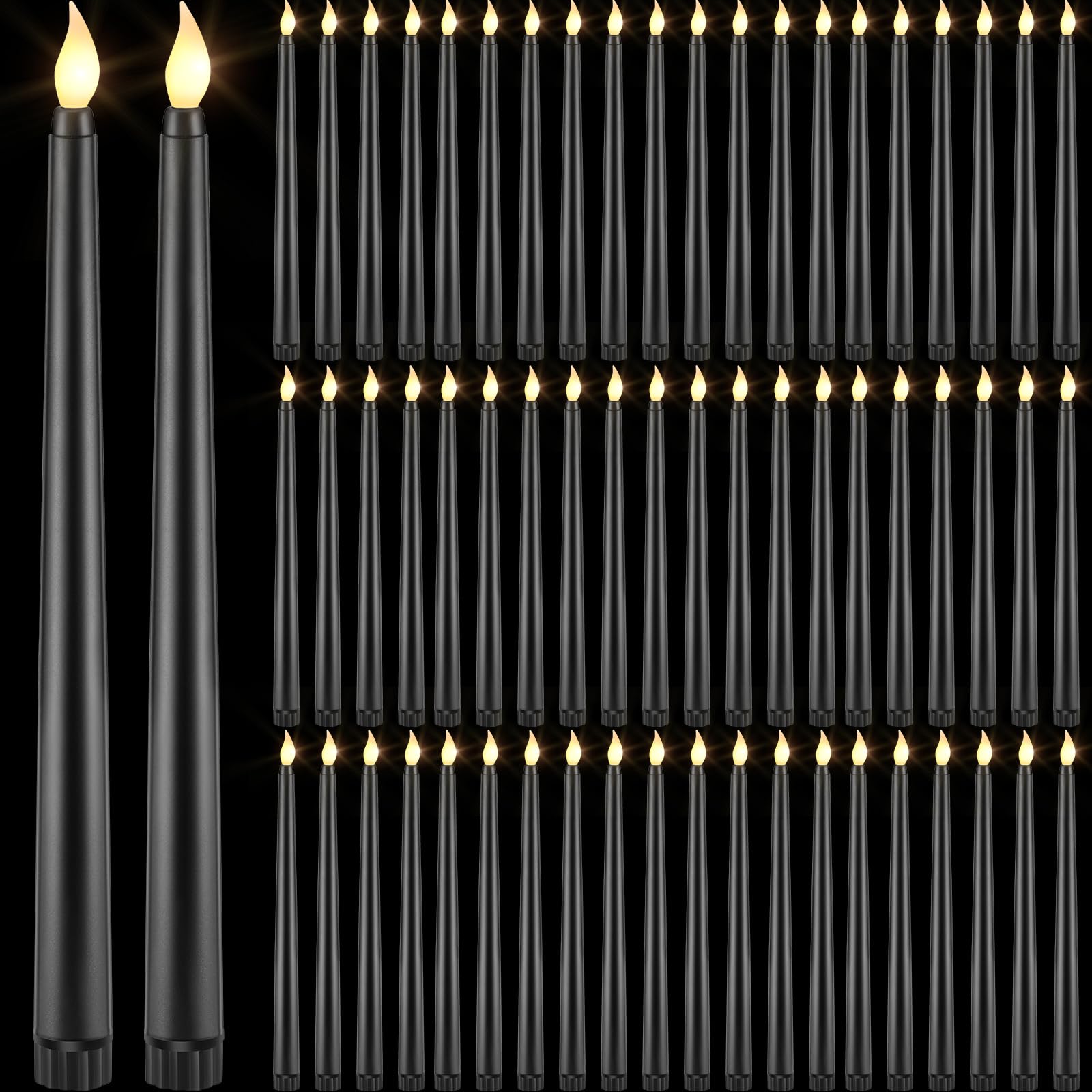 Photo 1 of Retisee 60 Pcs Flameless LED Taper Candles Bulk Battery Operated 11 Inch Flickering Fake Taper Candles for Halloween Wedding(Black)