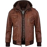 UrbanFocal Hooded Leather Jacket Men - Casual Real Lambskin Outerwear Mens Leather Jackets With Detachable Hood
