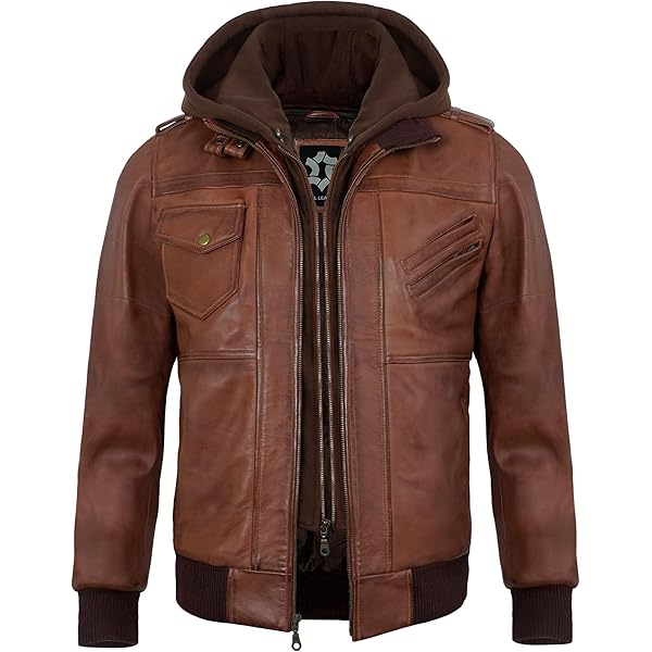 Amazon.com: Mens Genuine Black Hooded Bomber Leather Jacket | Real