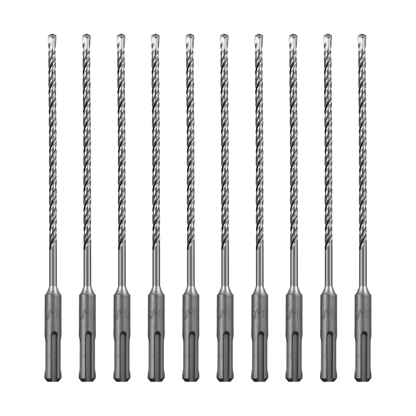 SALI 10PCS SDS Plus Rotary Hammer Drill Bit Kit - Double Thread Tungsten Carbide Tip for Concrete, Brick, Cement Walls, Stone - 5mm x 210mm Hammer Drill Bits