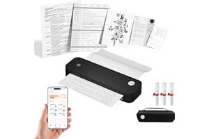 YUEBBB Portable Printer with case and Paper, Portable Printers Wireless for Travel, Inkless Thermal Printer, Support A4 & Letter Size Thermal Paper (with Case + 3 Roll Papers)