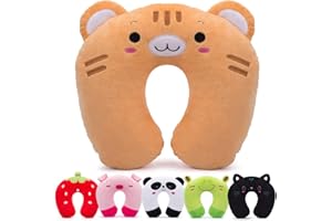 H HOMEWINS Travel Pillow for Kids,Toddler Neck Pillow Cute Animal Neck Head Chin Support Travel Accessories for Airplane, Car, Train,Recline(Cute Tiger)