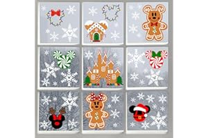 GUPESXU 9Sheets Christmas Window Clings Gingerbread Party Decorations Ginger Bread Man Mouse Castle Snowflake New Year Winter Decor Merry Christmas Decals for Office Home Hotel Decorations
