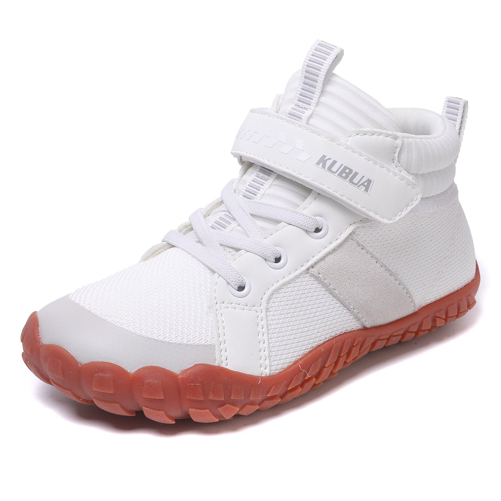 KUBUA Kids High Top Barefoot Shoes Boys Girls Minimalist Sneakers Lightweight Comfort Zero Drop Shoes A White 1 Big Kid Image