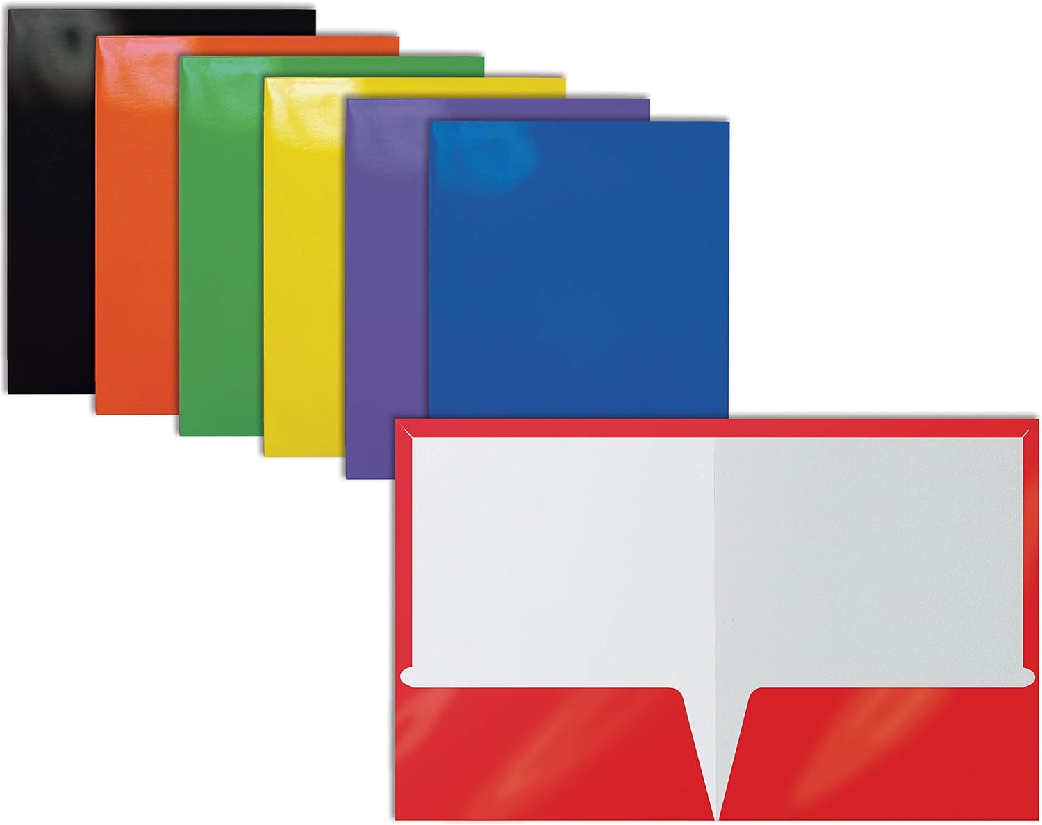 2 Pocket Glossy Laminated Paper Folders, Assorted Colors, Letter Size, Paper Portfolios by Better Office Products, Box of 25 Assorted Color Folders (no prongs) : Office Products