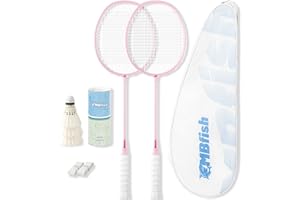 MBFISH Badminton Racket Set with 2 Carbon Fiber Rackets, 3 Shuttlecocks, 2 Replacement Racket Grip Tapes and 1 Badminton Bag - Perfect for Beginners & Outdoor Games 4U