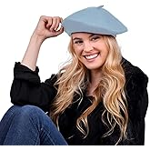 Parquet Solid Color French Beret Wool Material. Classic French, Casual and Chic Lightweight Beanie Cap Hat Blue