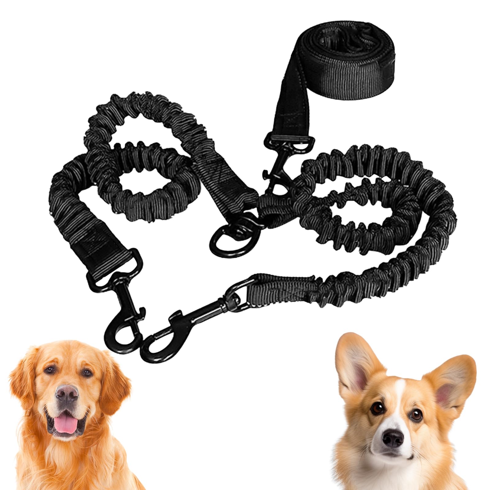 DKDDSSS Double Dog Lead - Dual Dog Lead for Walking 2 Dogs, No Tangle, Adjustable, Reflective, 6 Feet, Black