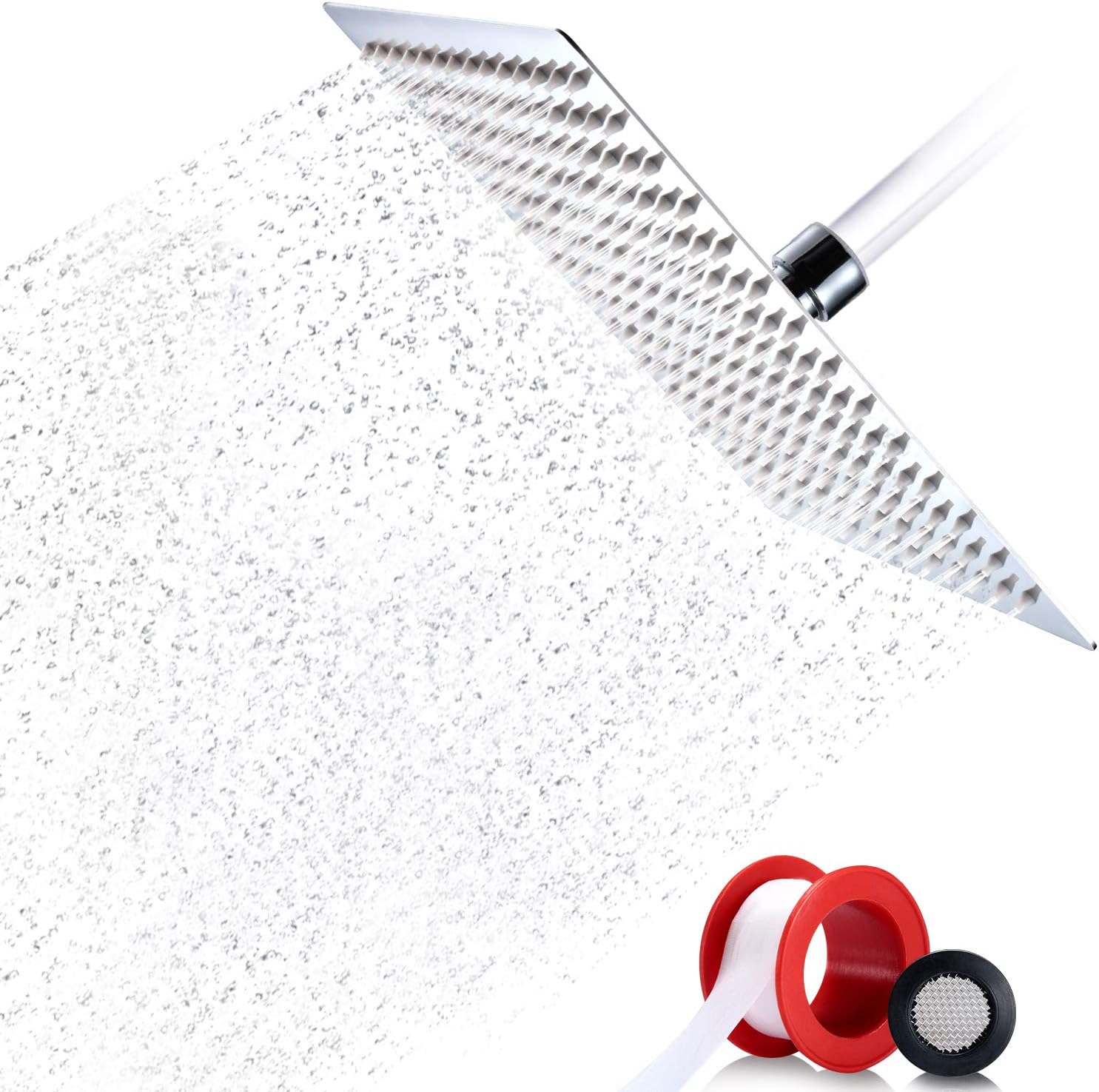 Rain Shower Head Square 10 Inch, 25 x 25cm Rainfall Overhead Shower Head Replacement for Bathrooms, Ultra Thin 304 Stainless Steel, Easy Tool Free Installation - with Adjustable Metal Swivel Ball