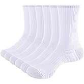 YUEDGE Mens Socks Moisture Wicking Cotton Training Athletic Cushioned Crew Socks Padded Anti-Odor Work Socks For Men