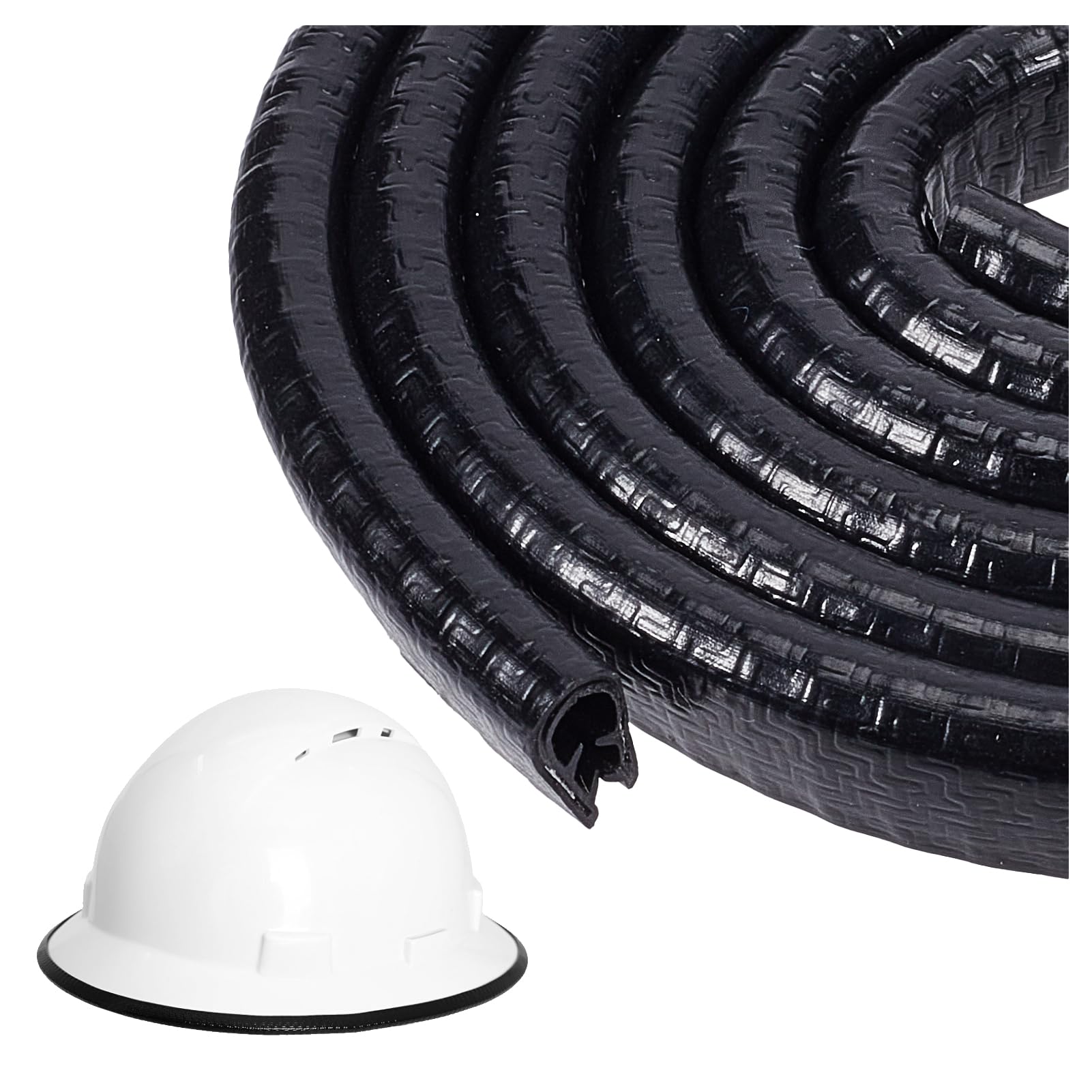 NICENEEDED Edge Trim Black, Full Brim Hard Hat Guard Edging Strengthen Helmet Protection Edging, U Extrusion Edge Protector Edging Add Hard Hat Accessories