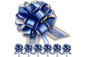 OPSFALCON 6PCS Large Pull Bow Gift Wrapping Bows, Wedding Gift Blue Ribbon Bow, Party Birthday Holiday Gift Wrapping Bow, Christmas, Valentine's Day Present Decoration Bow (Blue)