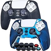 YoRHa Studded Silicone Cover Skin Case for PS5 Controller x 2(Black+Camouflage Blue) with Pro Thumb Grips x 10
