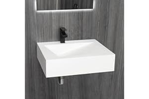 Gesipor 24”x19" Wall-Mount Stone Resin Bathroom Sink Rectangular Vessel Sinks for Bathroom Floating Vanity Sink Trough Modern Art Basin