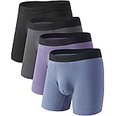 DAVID ARCHY Men's Bamboo Rayon Underwear, 1.5" Wide Waistband No Ride Up Boxer Briefs with Extended Pouch 4 Pack