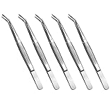 Stainless Steel Tweezers, with Curved Serrated Tip