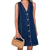 yoeasy Women's Summer Casual Denim Mini Dress Button Down Sleeveless A line Jean Tank Dresses