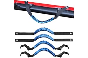 RERPRO Front Rear Door Roll Bar Grab Handles Compatible with 2024 2025 Jeep Wrangler JL 4 Door 4XE Gladiator JT Interior Accessories Paracord Grip Handle, Keep Airbag Function, 4 Pack Blue Classic