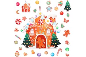 SMOOTHNOVELTY 51 Pcs DIY Christmas Felt Gingerbread House Kit 30 x 36 Inches Hanging Decor with Detachable Felt Christmas Ornaments Gingerbread House Crafts Kits for Wall Door Classroom Home Activities