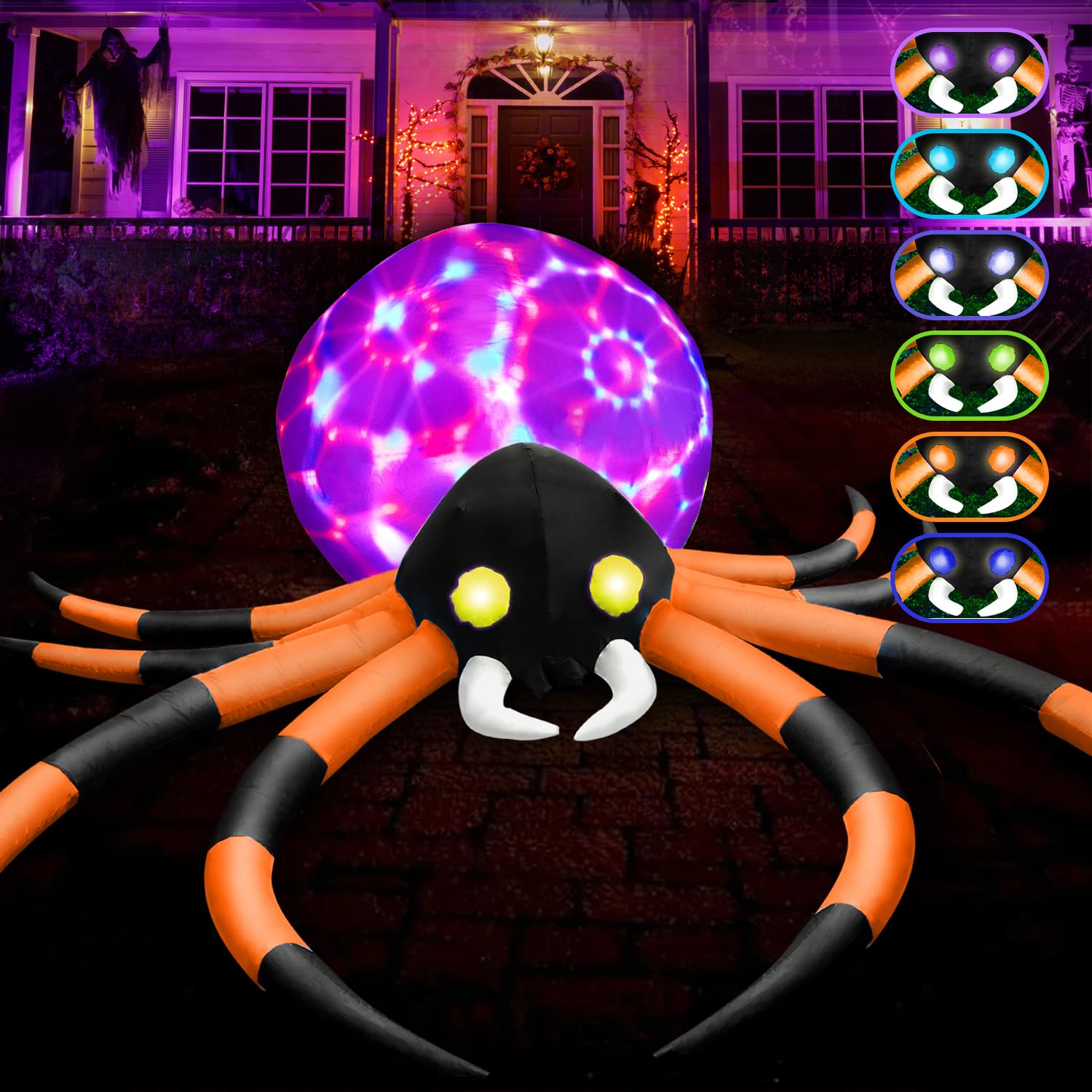 Photo 1 of 12Ft Giant Halloween Inflatables Spider Built-in 7-Color-Shifting Eyes & 3-Effect-Flashing Belly, Large Halloween Decorations Outdoor Huge Blow Up Yard Decorations Blowups for Holiday- 1PCS?Orange