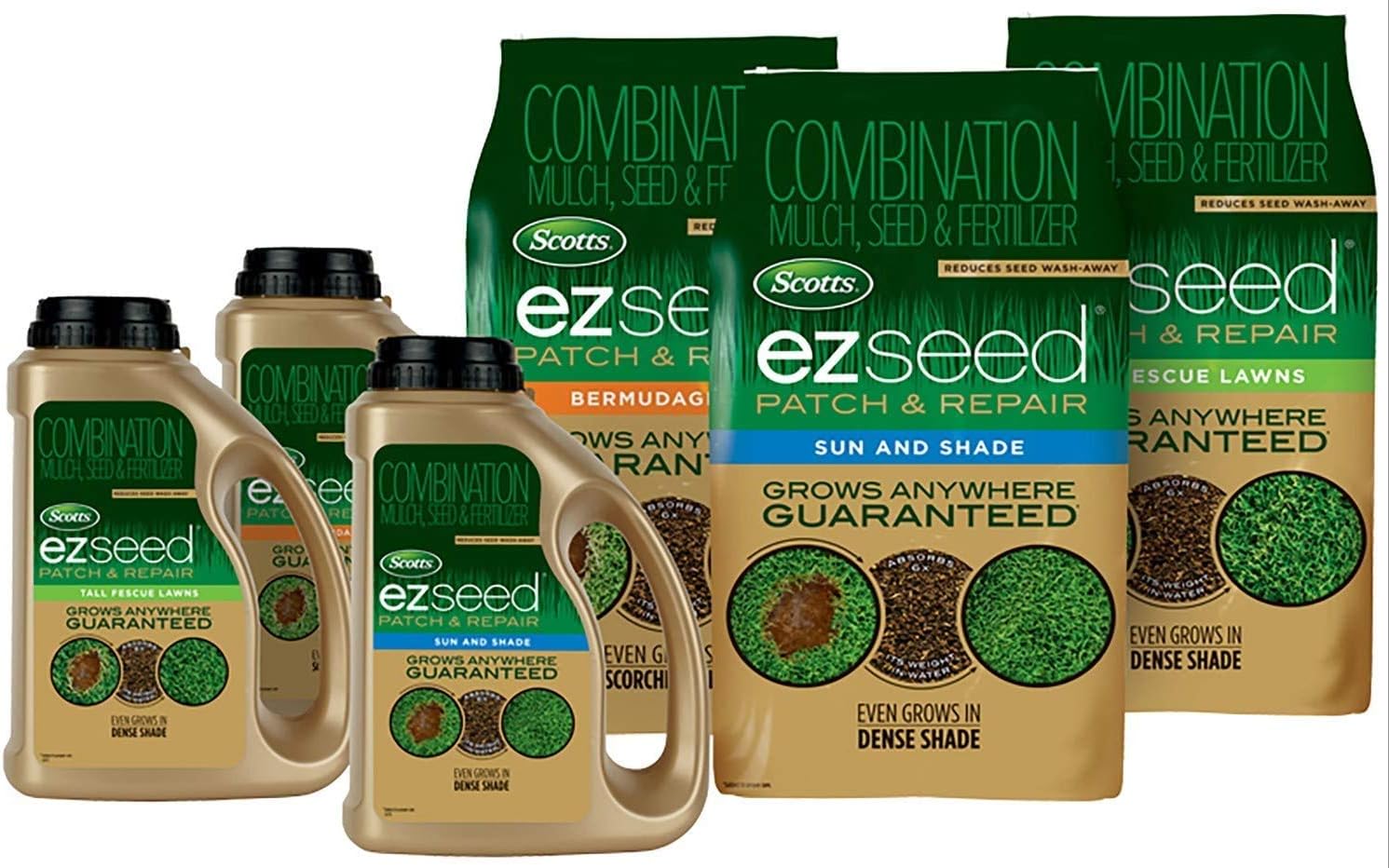 Scotts EZ Seed Patch and Repair Sun and Shade, 3.75 lb. - Combination Mulch, Seed and Fertilizer - Tackifier Reduces Seed Wash-Away - Covers up to 85 sq. ft.: Garden & Outdoor