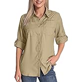 Womens Long Sleeve Sun Protection Hiking Fishing Shirts UPF 50+ UV Lightweight Quick-Dry Safari Shirts Womens Outdoor