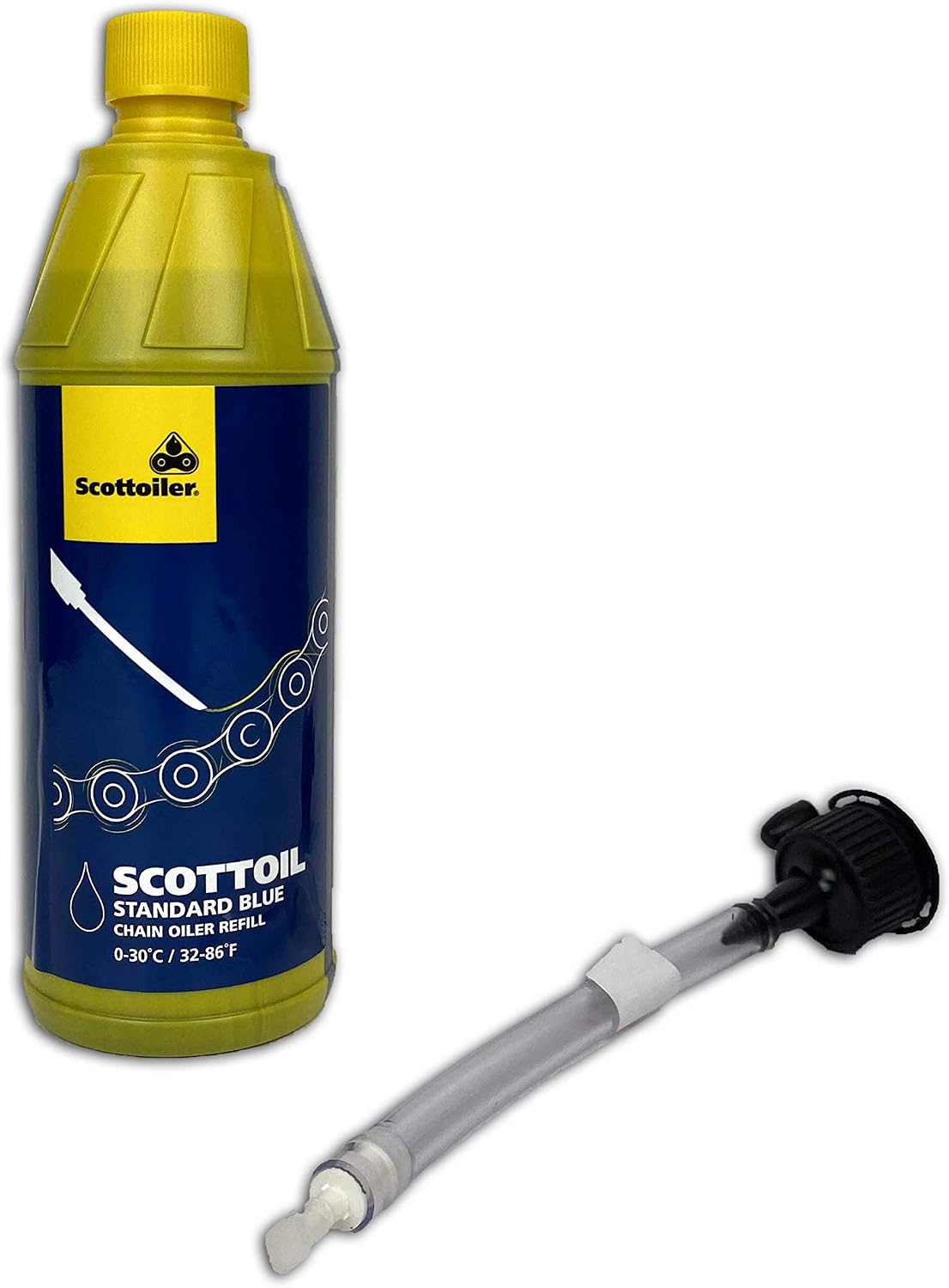 Scottoiler refill oils - 500ml Standard Blue with spout, 500ml+spout