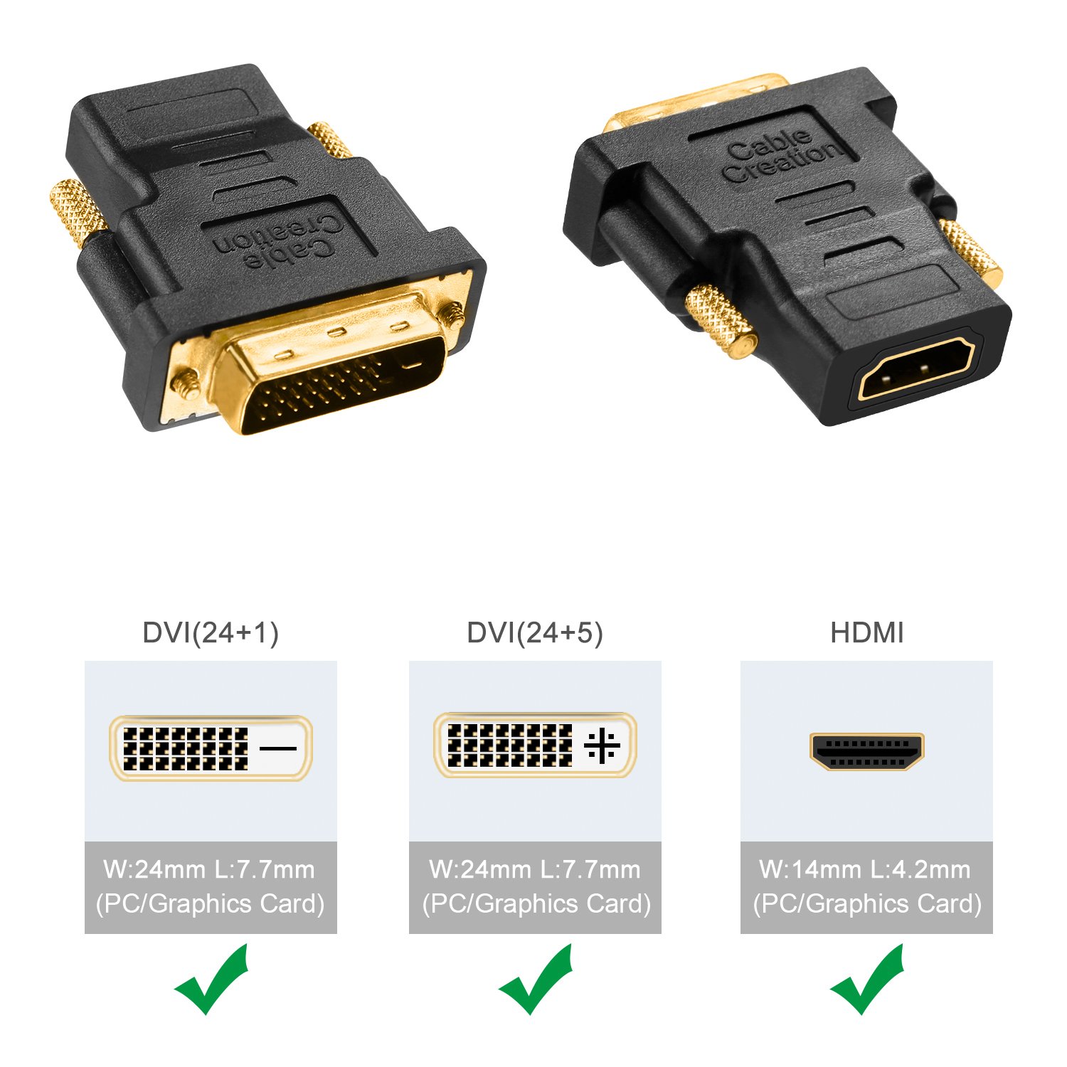 CableCreation DVI to HDMI, [2Pack] GoldPlated DVI to HDMI Adapter