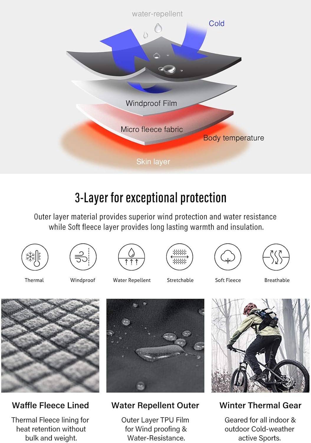 TSLA Men's Thermal Windproof Cycling Pants, Fleece Lined Outdoor Bike Pants, Winter Cold Weather Running Pants : Clothing