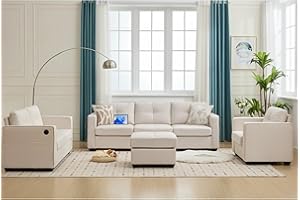 TYBOATLE Sofa Couch Sectional Couches for Living Room, Living Room Furniture Comfy Modular Convertible Sofas with Ottoman, Home Sofa Set with Chaise for Apartment Small Space (4, Beige Chenille)