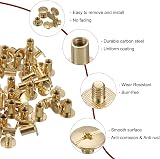 Sourcing Map Chicago Screw Set M5 x 8mm Gold Tone 50 pcs Leather DIY Rivets view 4