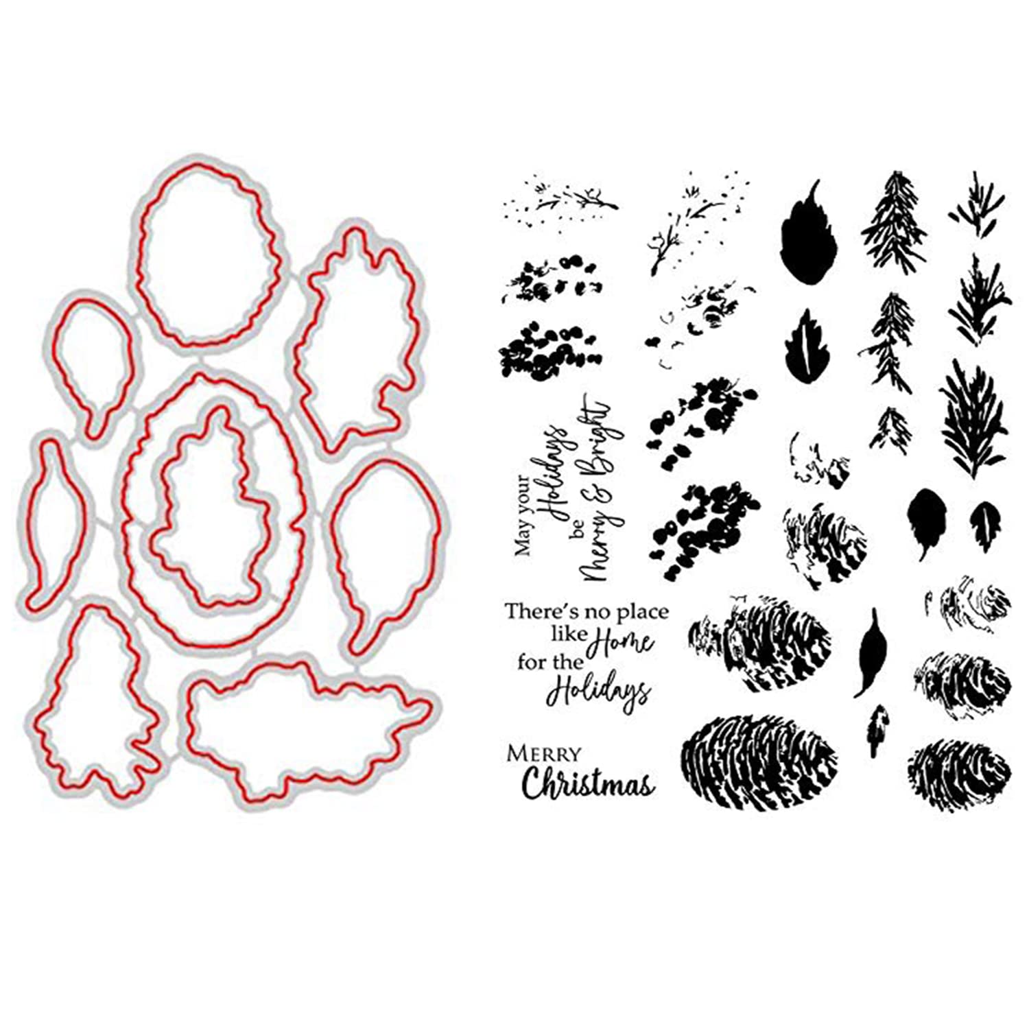 Christmas Leaves Dies and Stamp Sets for Card Making Xmas Leaves Clear Rubber Stamp Scrapbooking Stencils Die cuts Template for Paper Crafting Embossing Handmade Crafts Scrapbook DIY Photo Album Decor